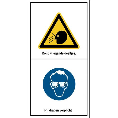 Gevaar Voor Rondvliegende Deeltjes, Bril Dragen Verplicht (Sticker)
