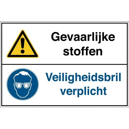 Gevaarlijke Stoffen / Veiligheidsbril Verplicht (Sticker)