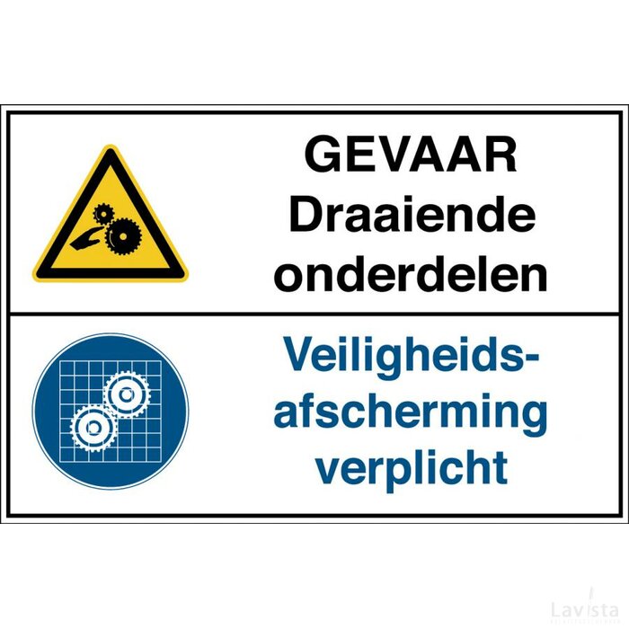 Gevaar Draaiende Onderdelen /veiligheidsafscherming Verplicht (Sticker)