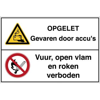 Opgelet Gevaren Door Accu’S / Vuur, Open Vlam En Roken Verboden (Sticker)