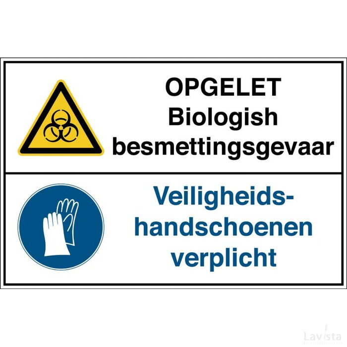 Opgelet, Biologisch Besmettingsgevaar /veiligheidshandschoenen Verplicht (Sticker)
