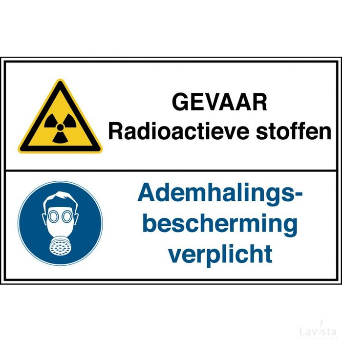 Gevaar Radioactive Stoffen / Ademhalingsbescherming Verplicht (Sticker)